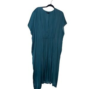 Ruti Claude Caftan Dress Teal Storm Woven Midi Dolman Sleeve L/XL